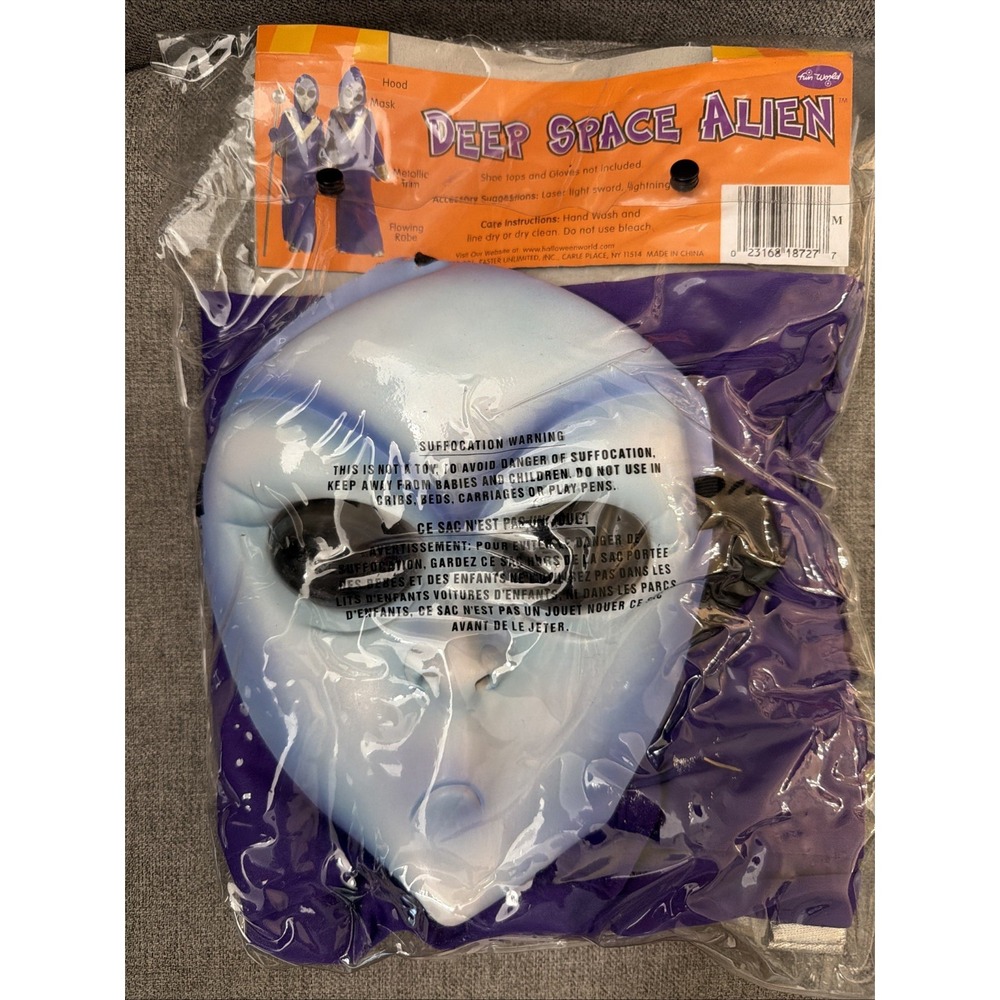 Fun World Deep Space Alien Costume Kids Medium 8-10 Mask Hooded Robe Halloween